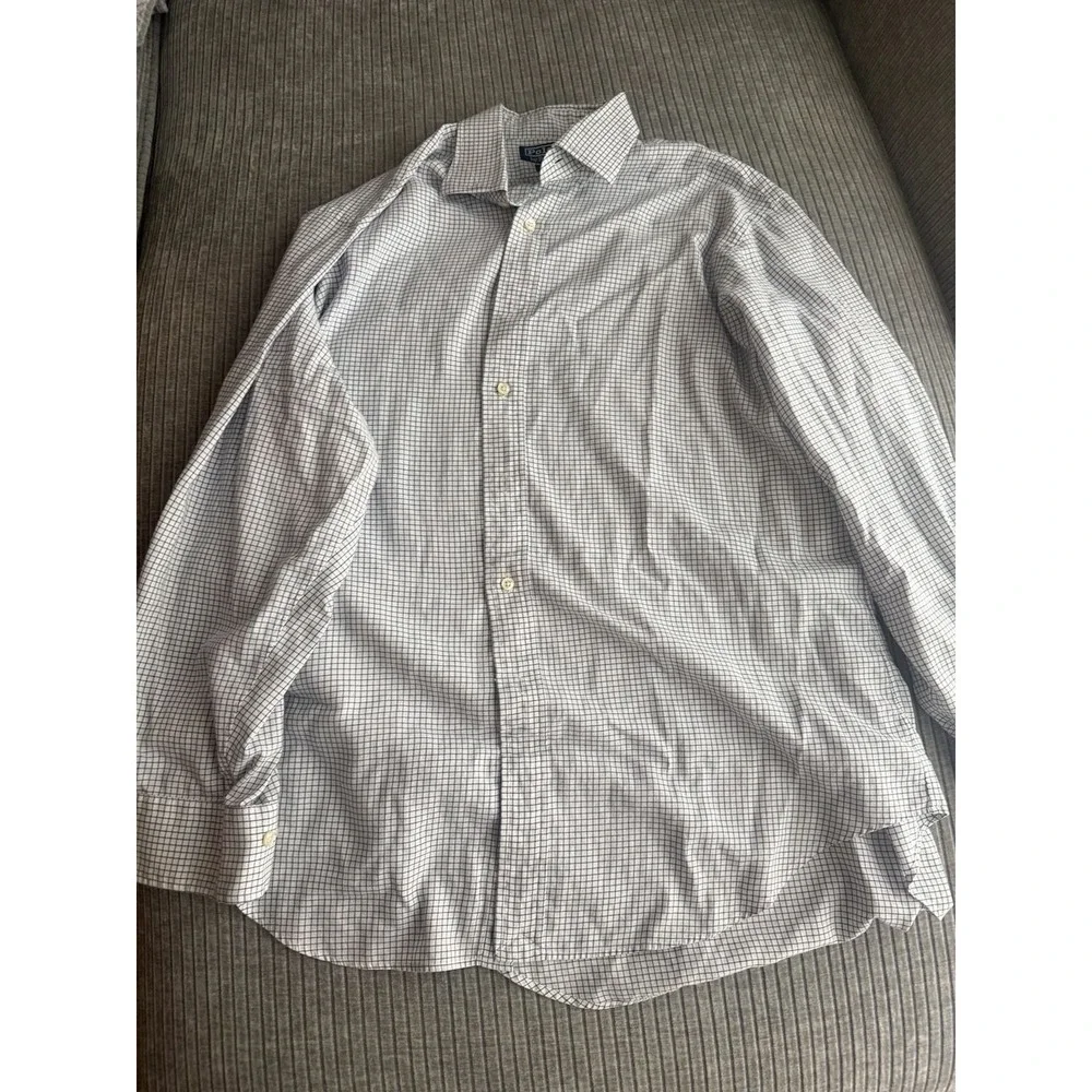 Polo‎ Ralph Lauren Philip Mens 16.5 32/33 Blue White Graph Check Cotton Shirt